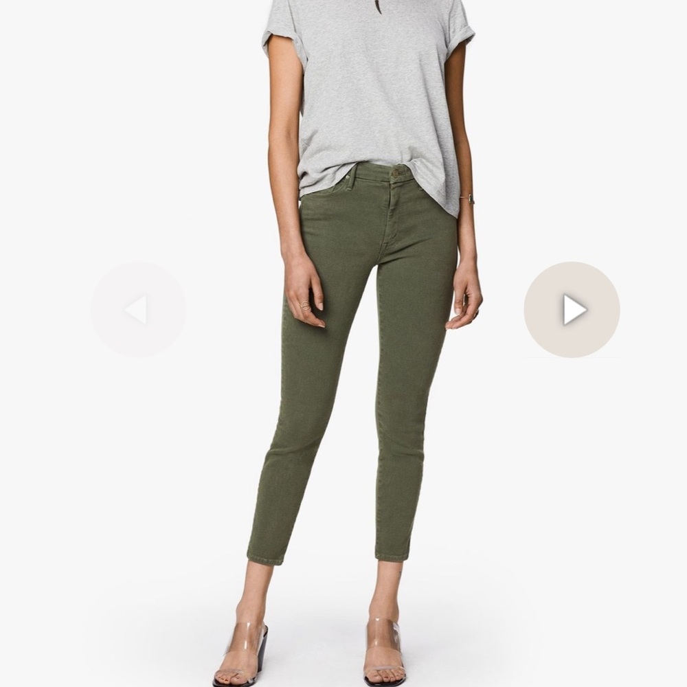 MOTHER Olive Green Cropped Skinny Jeans